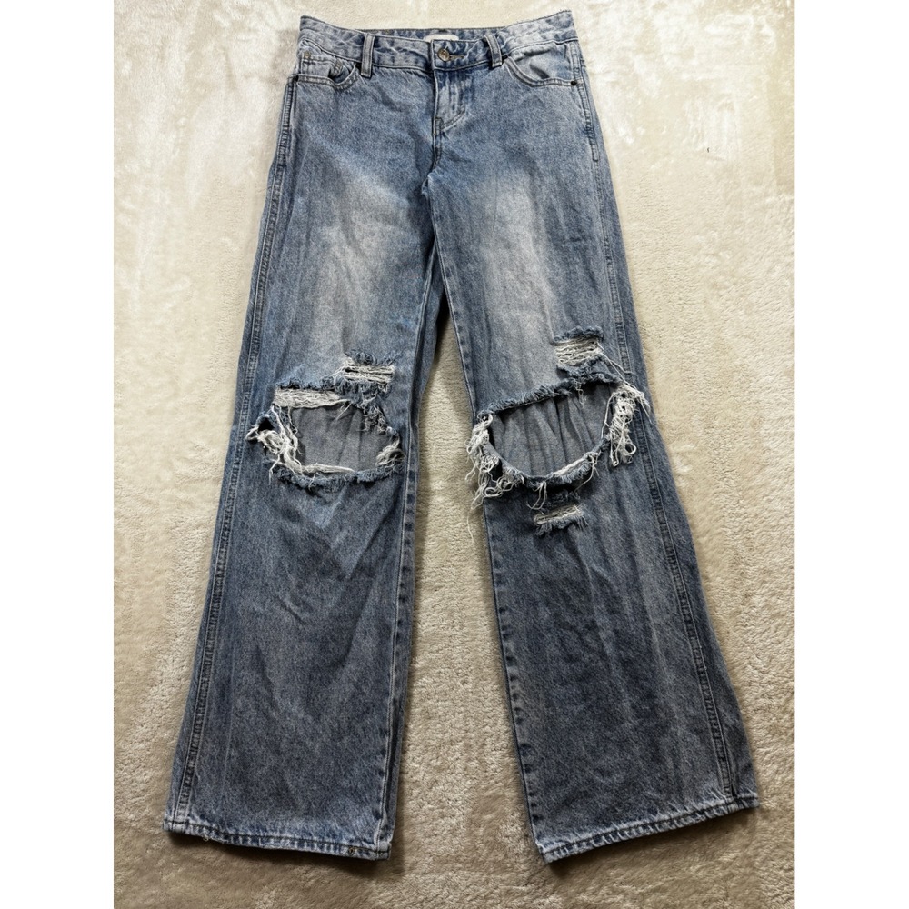PacSun Womens Low Rise Baggy Distressed Blue Jeans 24 Meas: 28x32